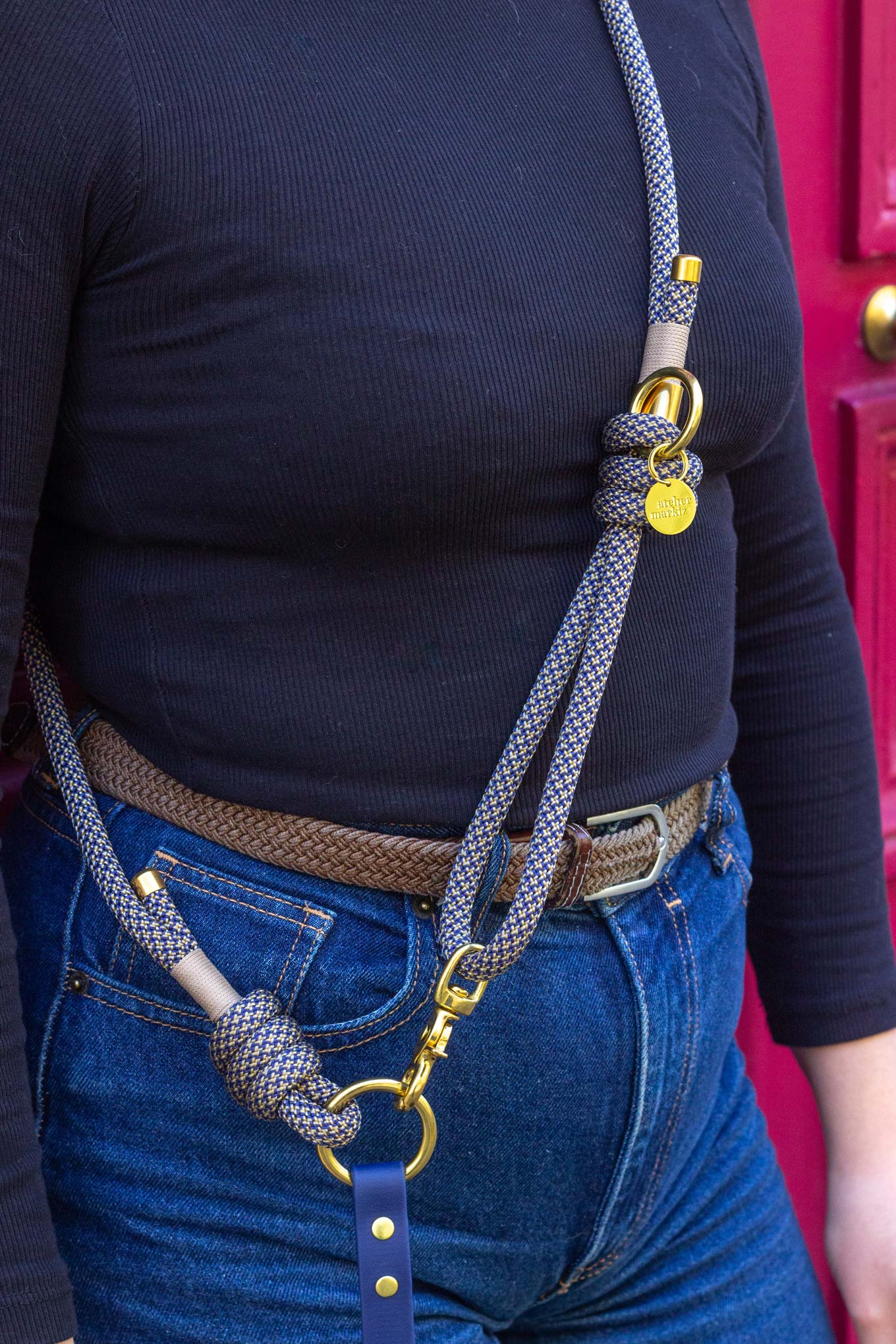 Laisse mains libres corde x Biothane Minuit