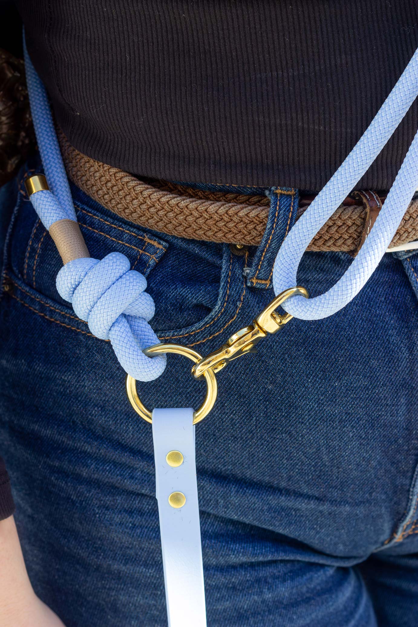Laisse mains libres corde x Biothane Bleu Polaire