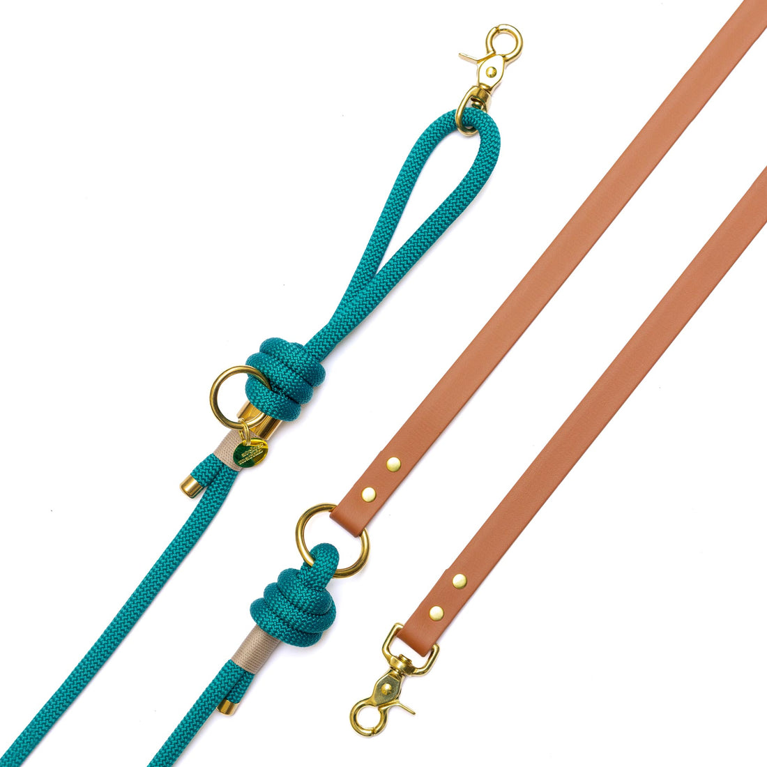 Laisse mains libres corde x Biothane Émeraude