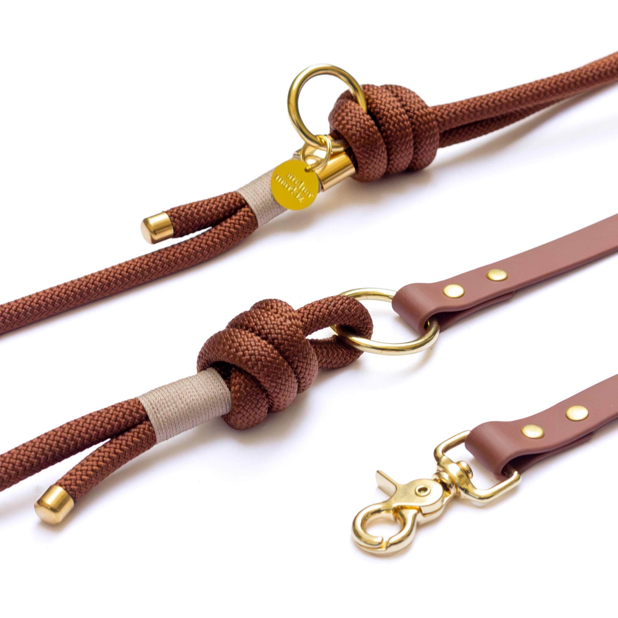 Laisse mains libres en corde x Biothane Brownie