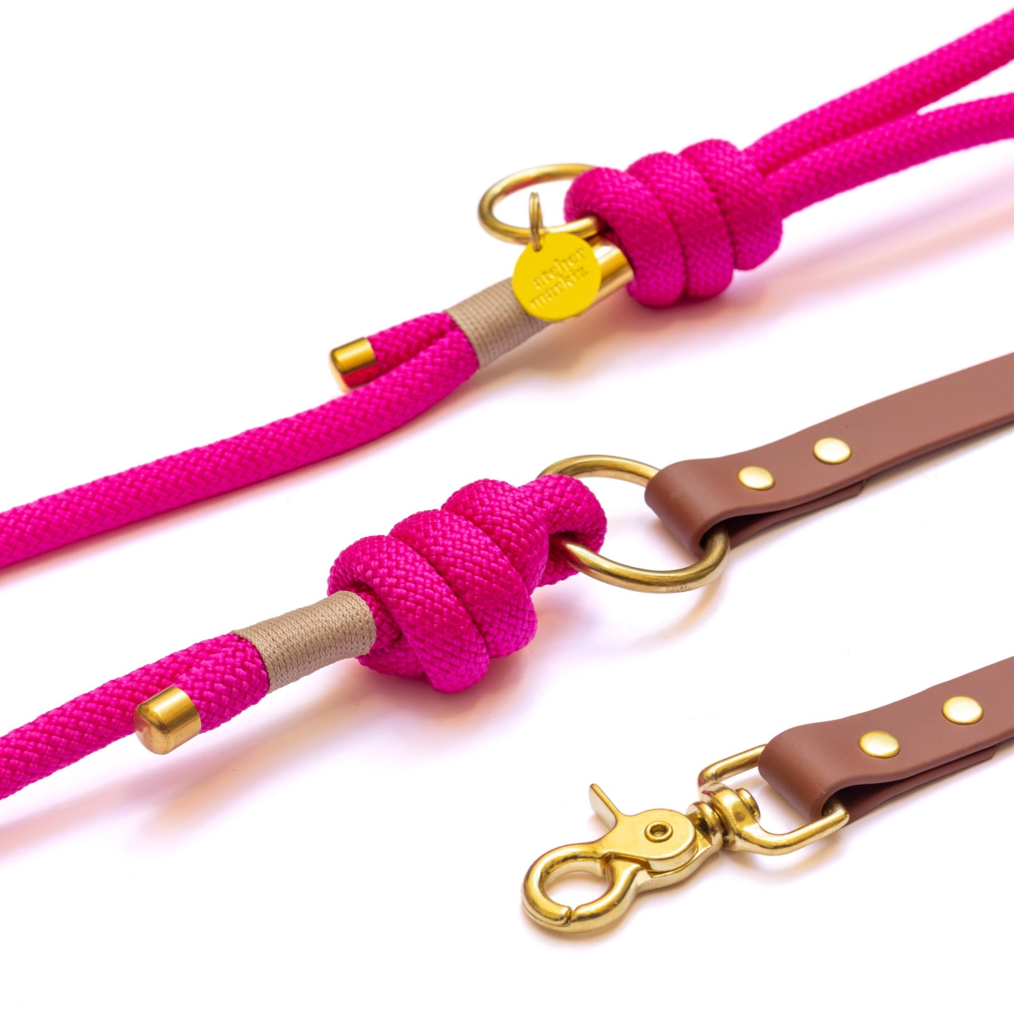 Laisse mains libres corde x Biothane Fuchsia