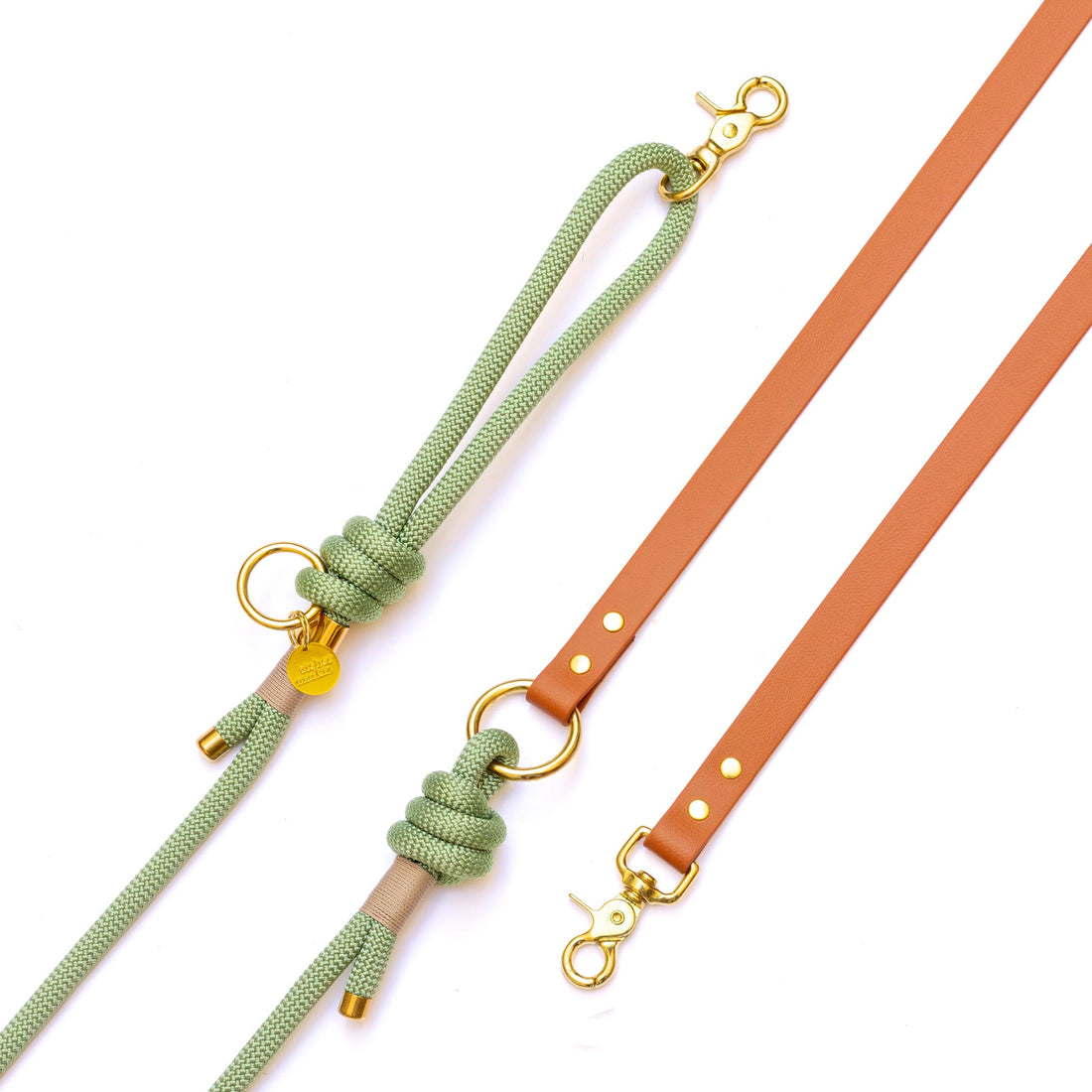 Laisse mains libres corde x Biothane Matcha