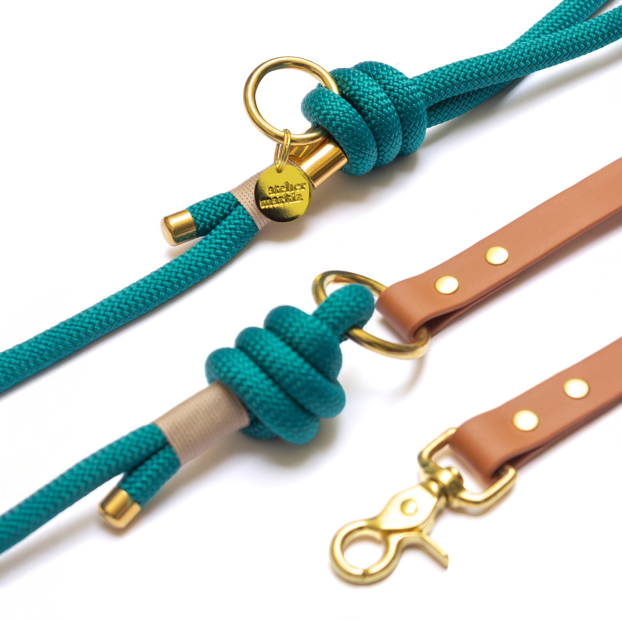 Laisse mains libres corde x Biothane Émeraude