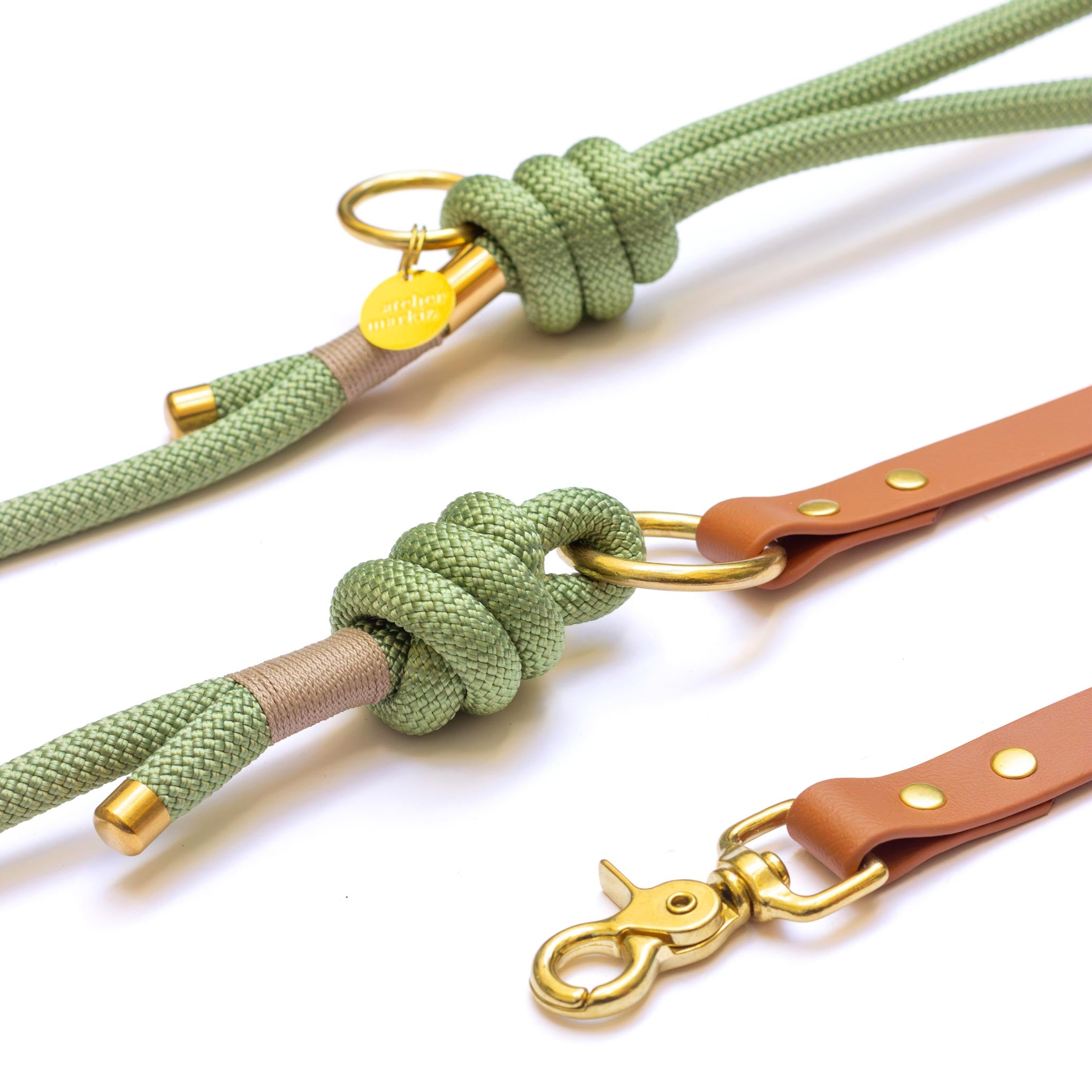 Laisse mains libres corde x Biothane Matcha