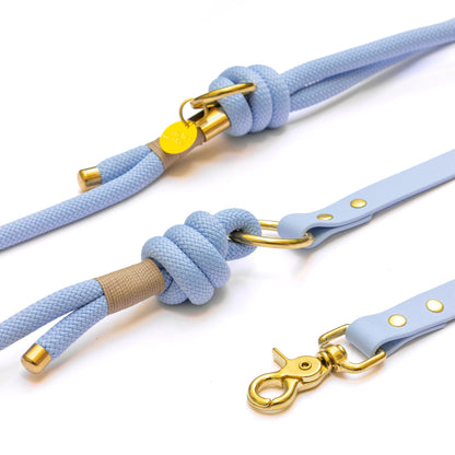 Laisse mains libres corde x Biothane Bleu Polaire