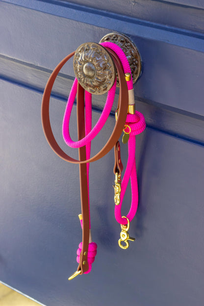 Laisse mains libres corde x Biothane Fuchsia