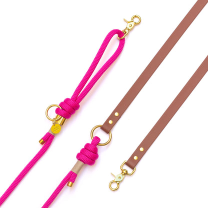 Laisse mains libres corde x Biothane Fuchsia