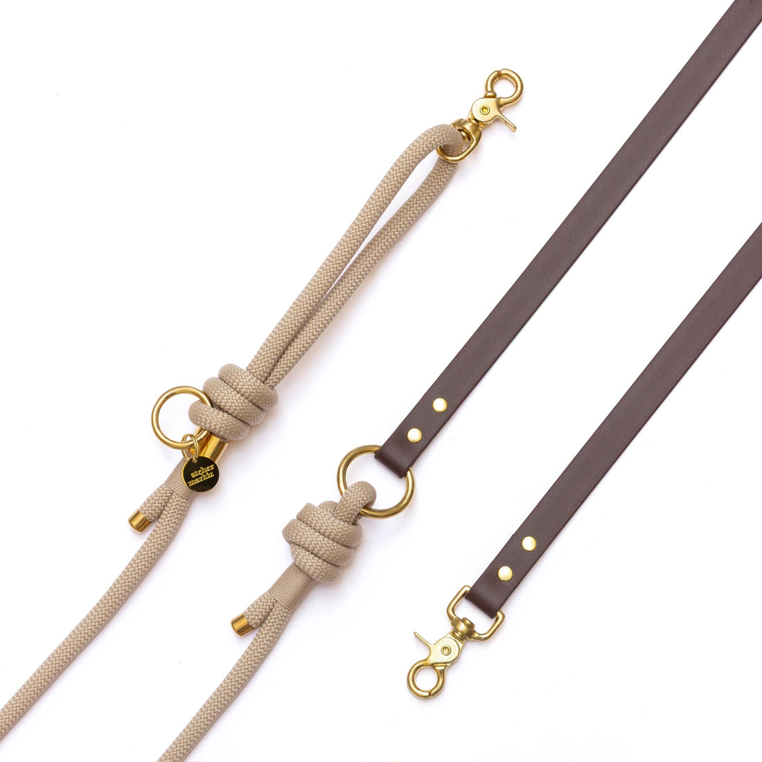 Laisse mains libres en corde x Biothane Latte