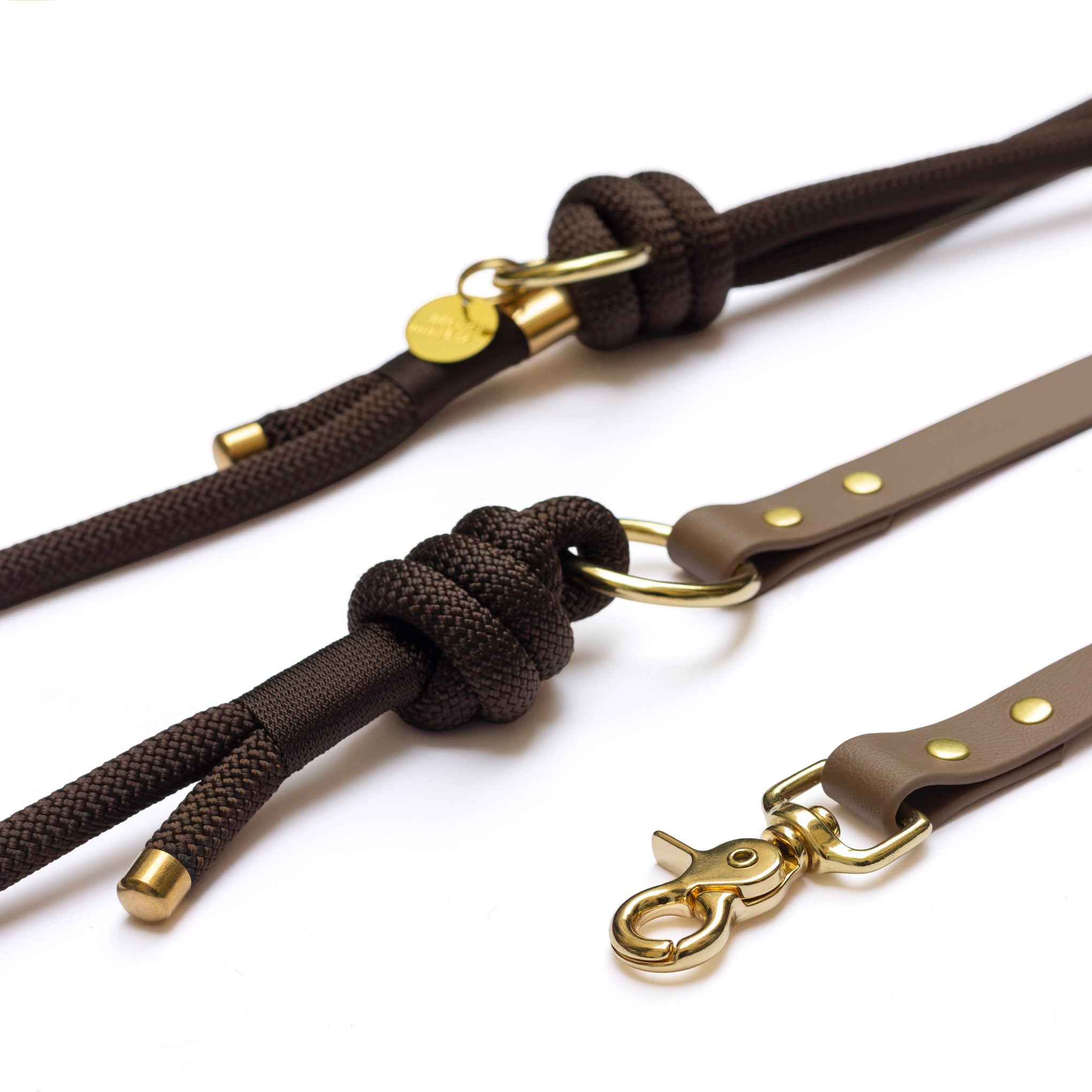 Laisse mains libres en corde x Biothane Coffee