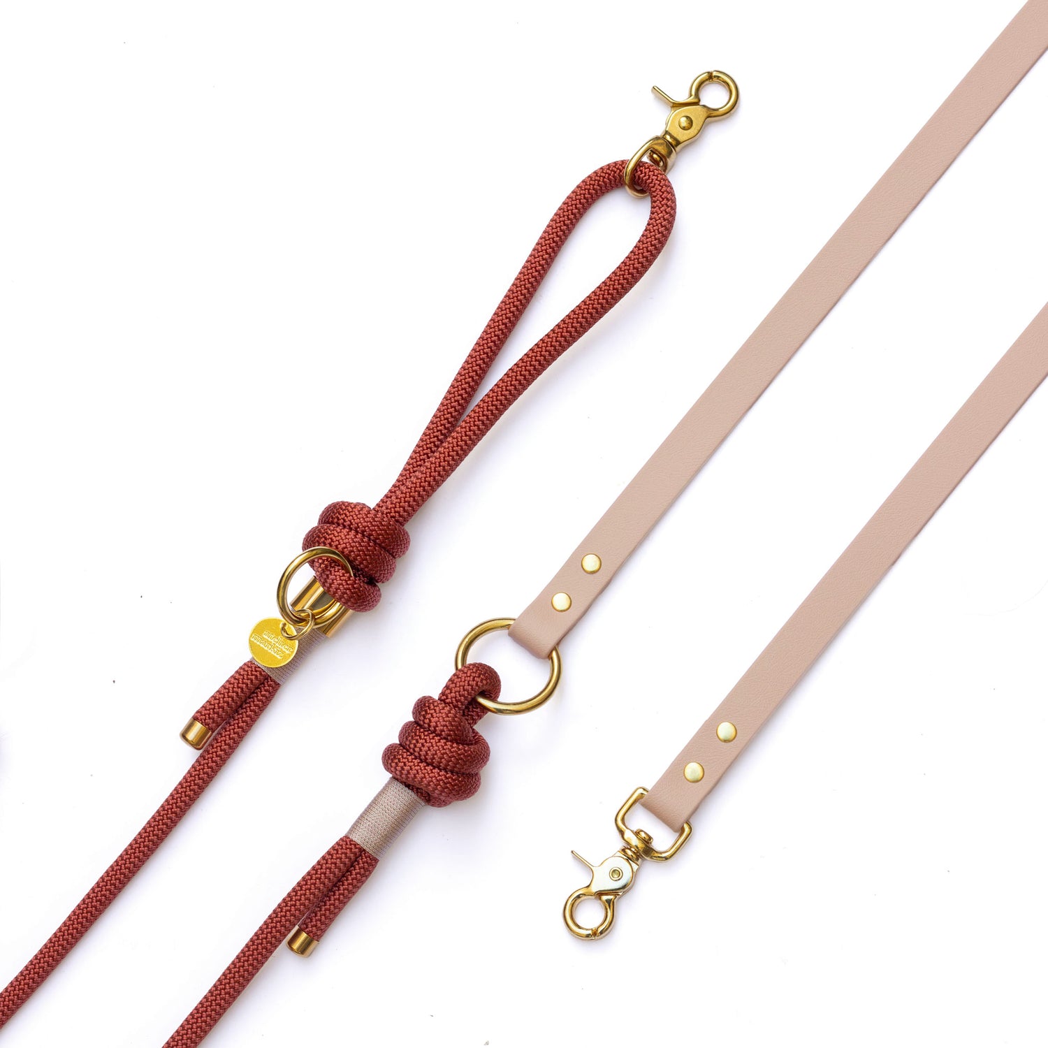 Laisse mains libres corde x Biothane Sienne