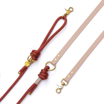 Laisse mains libres corde x Biothane Sienne