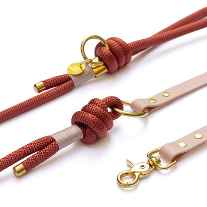 Laisse mains libres corde x Biothane Sienne