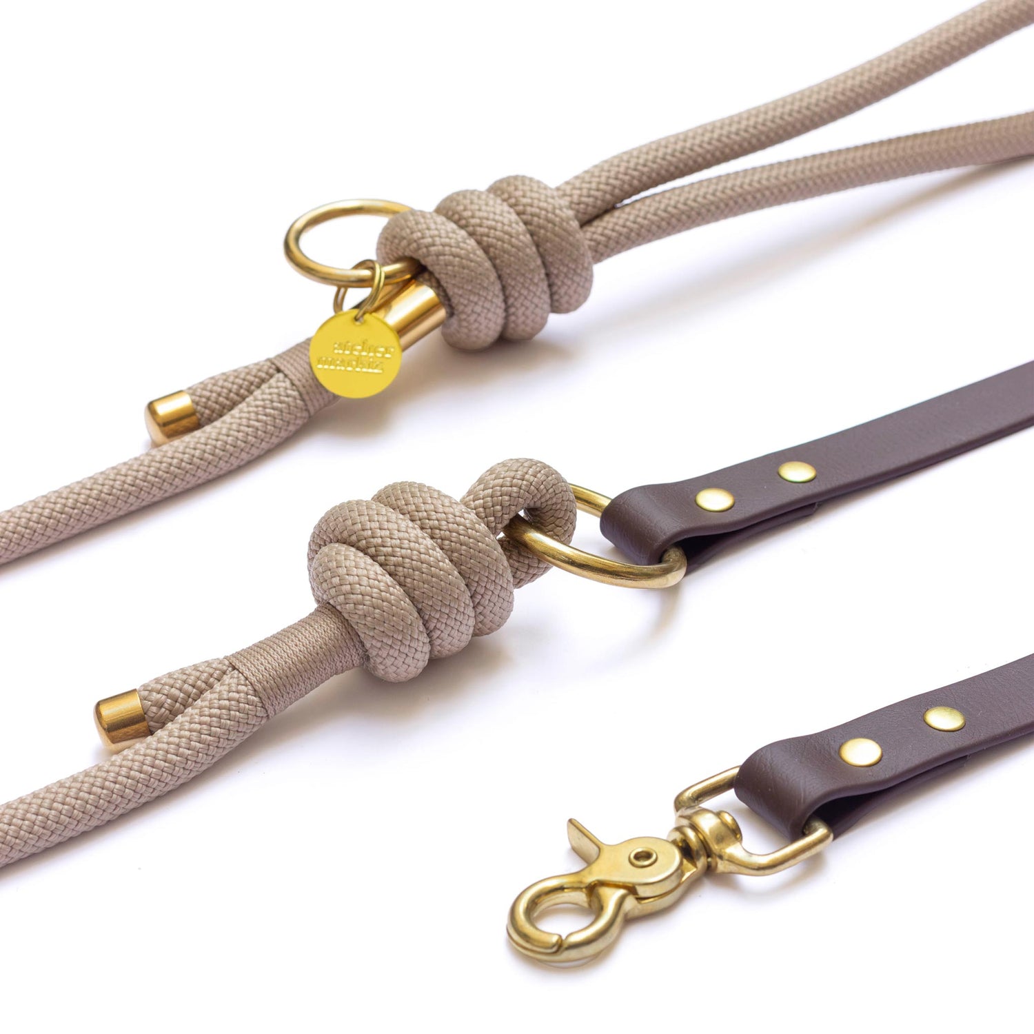 Laisse mains libres en corde x Biothane Latte