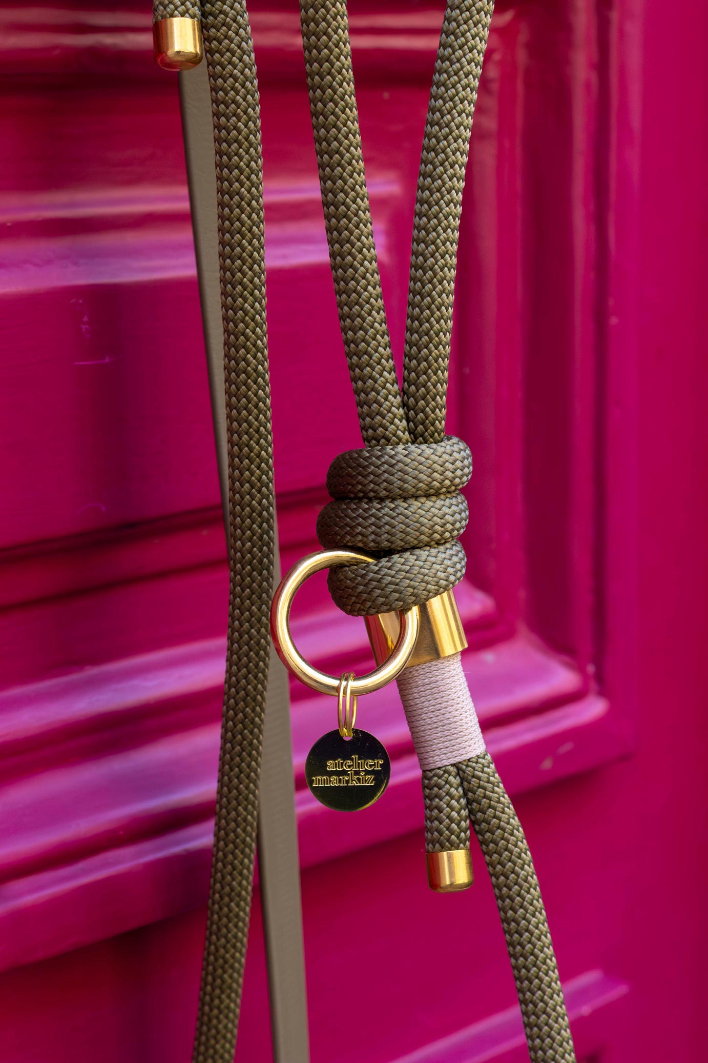 Laisse mains libres corde x Biothane Kaki