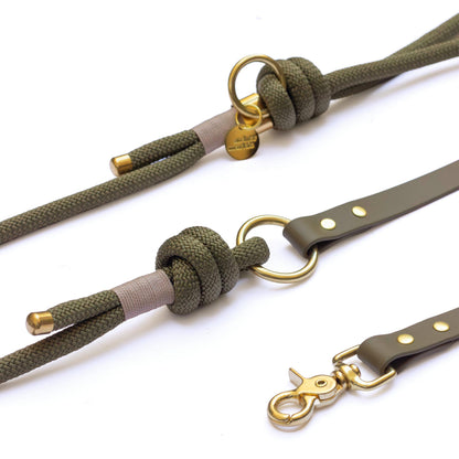 Laisse mains libres corde x Biothane Kaki